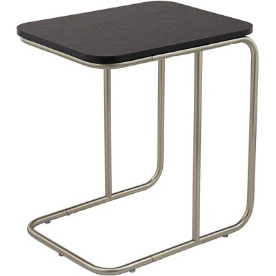Modern Dark Oak and Brushed Nickel Rectangular Side Table