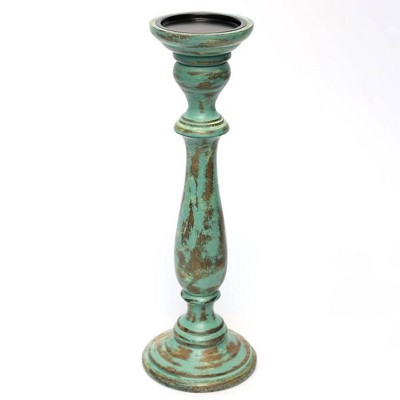 AZL1 Life Concept Candle Holders, Tall Wood and Resin Centerpiece Stand for Dining Table and Mantel Display Decor, Green, 5"*5"*15"