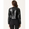 INSPIRE CHIC Women's Collarless Open Front Faux Pocket Faux Leather Crop Moto Jackets - 3 of 4