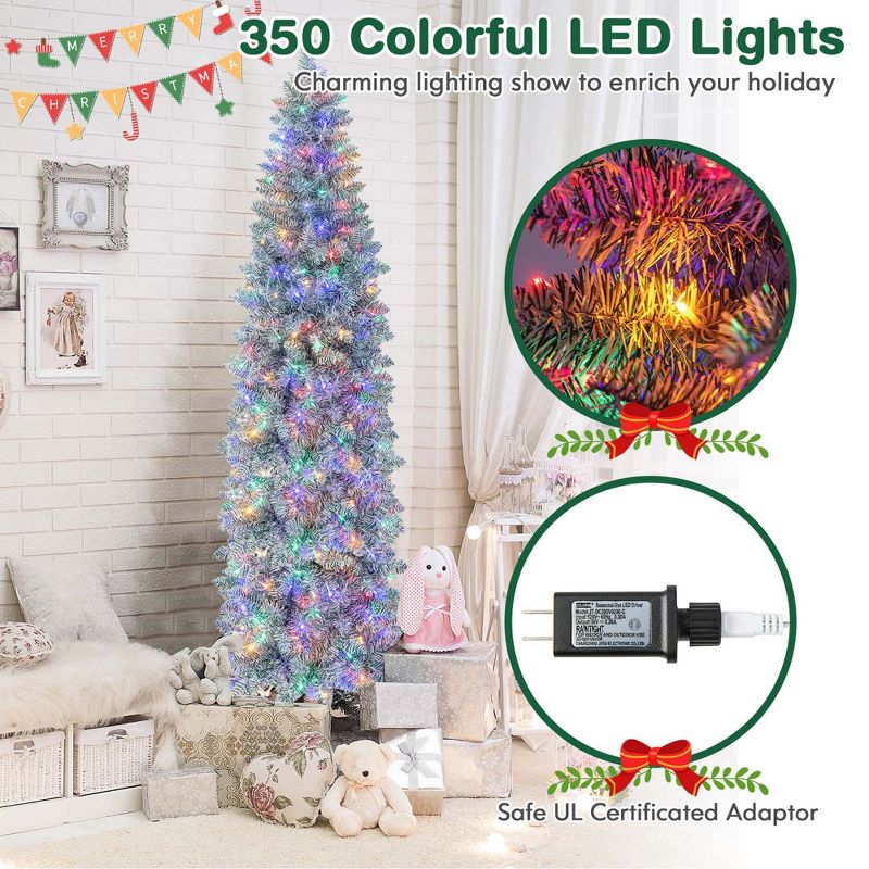 Costway 5 FT Pre-lit Christmas Tree Hinged Pencil Decoration 190 Multi-Color LED Lights, 5 of 11