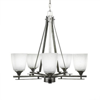 Toltec Lighting Uptowne 5 - Light Chandelier in  Aged Silver with 4.5" Square White Muslin Shade