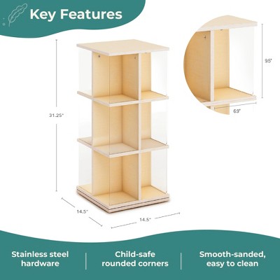 Natural Birch Rotating 3-Tier Kids' Book Display with Acrylic Sides