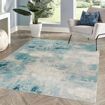 6'x 9' Contemporary Pop Modern Abstract Vintage Area Rug, Cream/blue ...