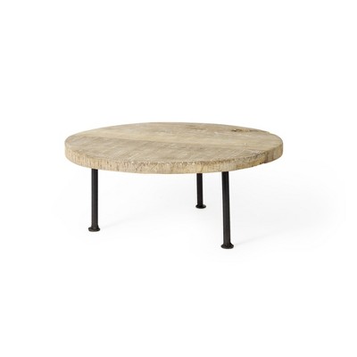 HomeRoots 15" Light Brown And Black Round Solid Wood Handmade Riser Tray