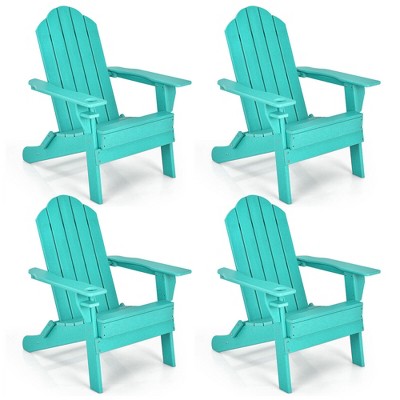 Tangkula 4PCS Patio Folding Adirondack Chair Weather Resistant Cup Holder Yard