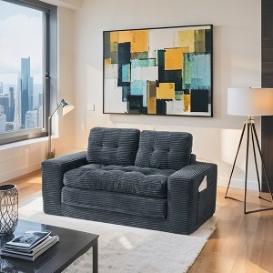 Loveseat Corduroy Convertible Boneless Sofa Bed with Memory Foam, Steel Frame, and No Assembly - 1 of 4