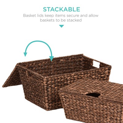 XL Handwoven Water Hyacinth Storage Baskets with Lids, Set of 2