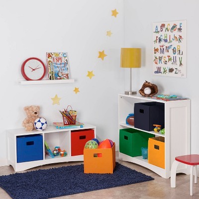 White Wood Kids 3-Tier Cube Bookshelf Set