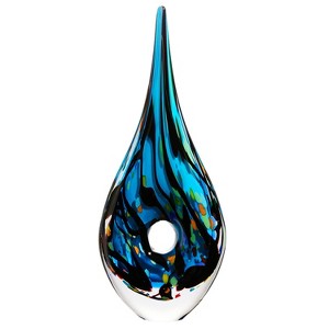 Luxury Lane Hand Blown Abstract Hollow Blue Tear Drop Sommerso Art Glass Sculpture - 1 of 4