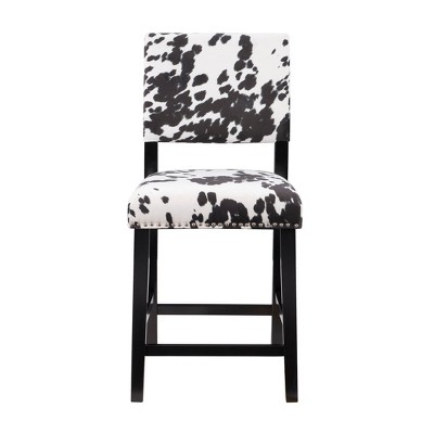 Clayton 24" Black Leather and Wood Swivel Counter Stool