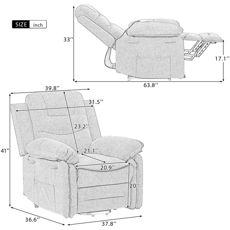 Electric Lift Recliner with Adjustable Massage, Heating Function, Infinity Positions and Side Pockets - ModernLuxe, 3 of 13