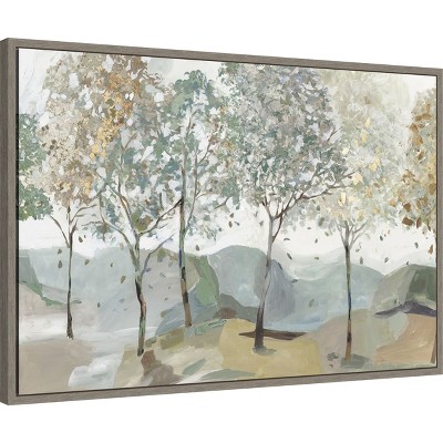 Breezy Landscape Trees Framed Canvas Wall Art in Sylvie Greywash