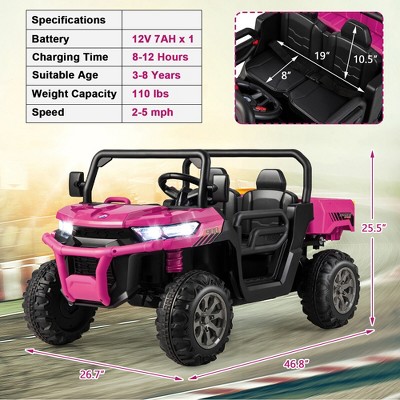 Pink 12V 2-Seater Ride-On UTV with Dump Bed and Shovel