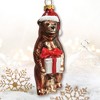 Grizzly Bear with Santa Hat and Gift Glass Christmas Ornament| OrnamentallyYou - 2 of 4