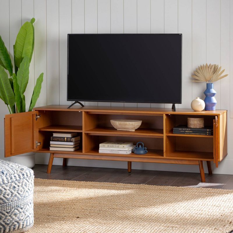 Solid Wood Mid-Century Modern TV Stand for TVs up to 80" - Saracina Home, 3 of 22