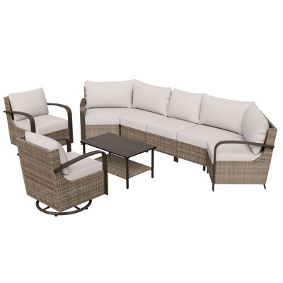 EAGLE PEAK Coastal Vista Outdoor Patio Furniture Set, Half-Moon Curved Wicker Patio Conversation Set with Coffee Table