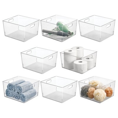 mDesign Large Plastic Bathroom Storage Organizer Bin with Handles, 8 Pack, Clear, USA Made