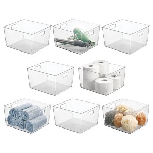 mDesign Large Plastic Bathroom Storage Organizer Bin with Handles, 8 Pack, Clear, USA Made - 1 of 4