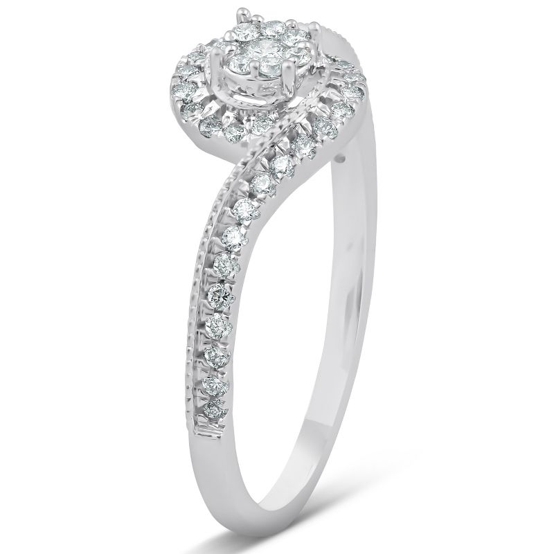 Pompeii3 1/3 Ct Diamond Twist Halo Round Engagement Ring 10k White Gold, 2 of 5