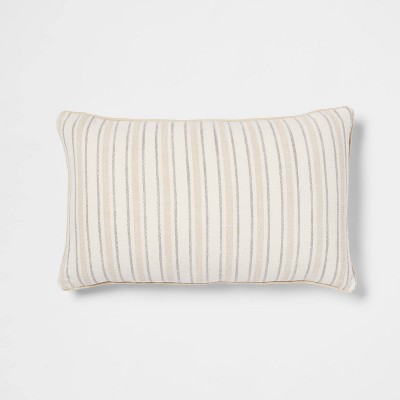 Woven Striped with Plaid Reverse Lumbar Throw Pillow Neutral - Threshold™