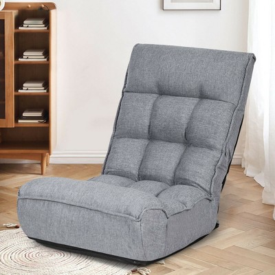Gray Adjustable Metal Frame Floor Chair with Linen Upholstery
