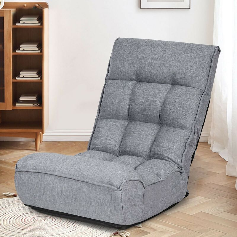 Costway 4-Position Floor Chair Folding Lazy Sofa w/Adjustable Backrest& Headrest Gray, 4 of 11