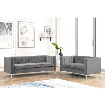 2-Piece Velvet Sofa Sets Contemporary Home Theater Seating Upholstered Couch Set for Living Room  - Morden Fort