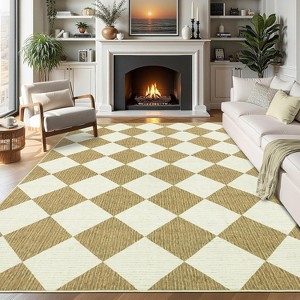 Coucheta Washable Checkered Area Rug, Non-Slip & Stain Resistant, Modern Geometric Plaid Carpet for Bedroom, Living Room, Hallway, Dining & Nursery - 1 of 4