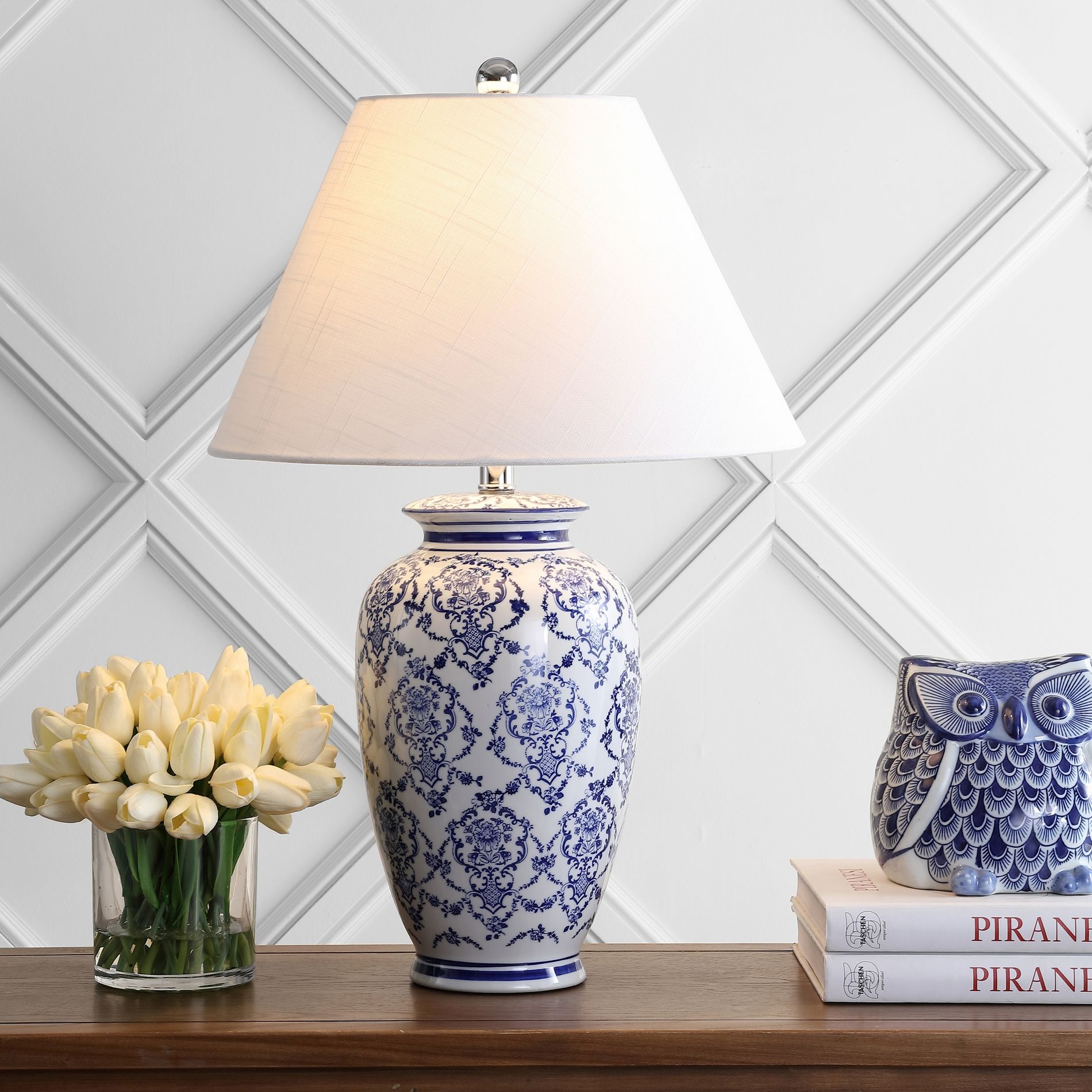 JONATHAN Y Juliana 26.25" Chinoiserie Ceramic LED Table Lamp, Blue/White