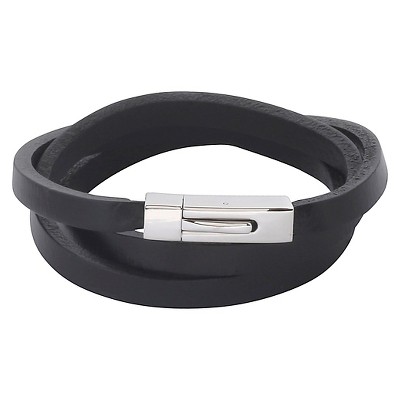 Men's Crucible Stainless Steel Black Leather Wrap Bracelet : Target