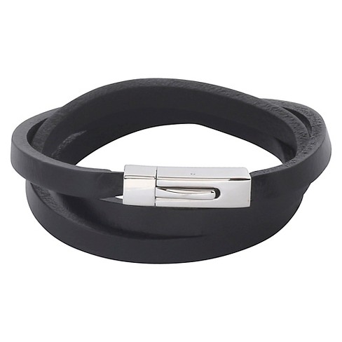 Black KEEP CLIMBING Mini Shredded Leather Wrap Bracelet