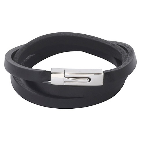 Triple Leather Wrap Bracelet with Clip