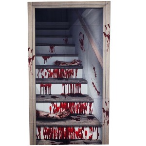 HalloweenCostumes.com One Size Fits Most 71" Bloody Horror Stairwell Curtain Prop | Door Decorations, White/Black/Red - 1 of 1