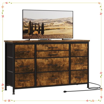 10 Drawer Dresser, 55 Inch TV Stand with Power Outlet Entertainment Center