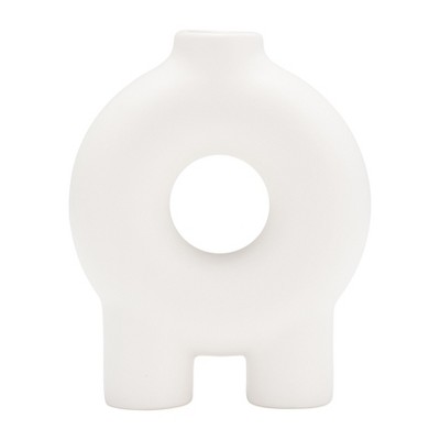 Sagebrook Home 7" Ceramic Vase Contemporary Abstract Donut Cut-Out Vase with Feet Decorative Vase
