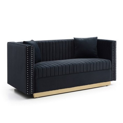 Love Seat Sofa With 2 Pillows, Contemporary Vertical Channel Tufted Velvet Sofa Loveseat, Modern Upholstered 2 Seater Couch For Living Room Apartment