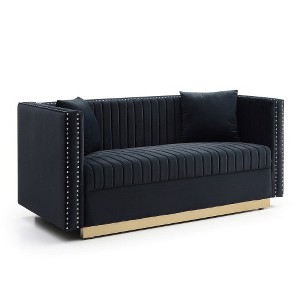 Love Seat Sofa With 2 Pillows, Contemporary Vertical Channel Tufted Velvet Sofa Loveseat, Modern Upholstered 2 Seater Couch For Living Room Apartment - 1 of 4