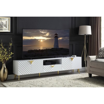 Chic Crate-Gaines White High Gloss TV Stand – Media Console w/ Sleek Storage, Multi-Room Furniture