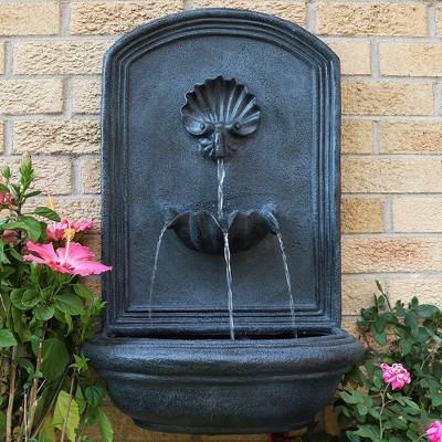 Sunnydaze 27"H Solar-Powered with Battery Pack Polystone Seaside Outdoor Wall-Mount Water Fountain, Lead Finish