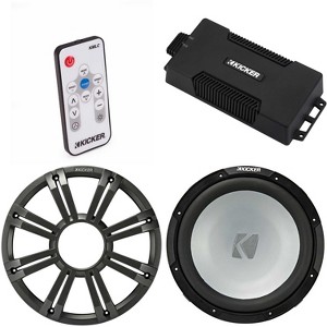 Kicker 48PXA6001 Weatherproof Powersport Mono Amp & 12" 2 Ohm Marine Subwoofer ( Charcoal Grill ) Includes LED Remote - 1 of 4