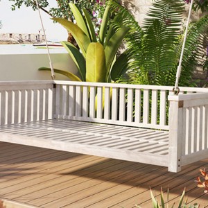 Outdoor Garden Balcony Hammock Swing Chair,Sloped Design Patio Minimalist Twin Size Swing Bed,Wood Porch Backyard Hammock with Rope-Coolbibila - 1 of 4