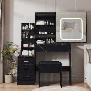 coucheta Vanity Desk with Sliding Mirror and Light, Makeup Dressing Table with 4 Drawers, Power Outlet and 3 Color Adjustable Lighting Modes - 1 of 4