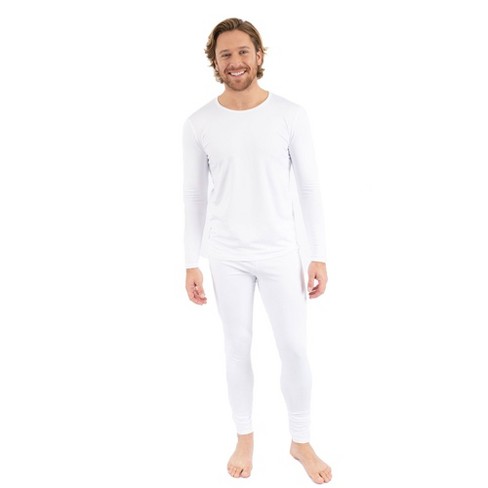 Leveret Mens Two Piece Thermal Pajamas Solid White XL