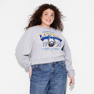 Women's Cali Champs Cropped Fleece Graphic Sweatshirt - Light Gray - 1 of 3