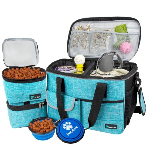 Petami Dog Travel Bag Pet Supplies Organizer With Pockets Food Container Collapsible Bowls Gift Accessories Weekend Camping sea Blue Medium Target