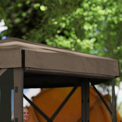Brown Hexagonal Pop-Up Gazebo Tent with Mesh Sidewalls