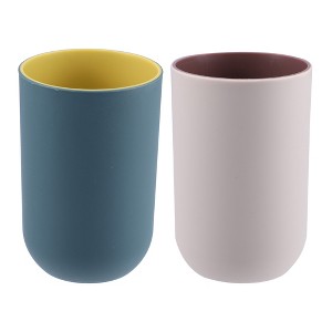 Unique Bargains 2Pcs Bathroom Tumblers Bathroom Toothbrush Cup Blue 4.33''x2.76'' 350ml - 1 of 4