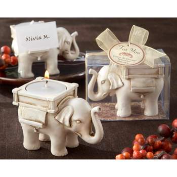 12ct Lucky Elephant Tea Light Holder White - Kate Aspen