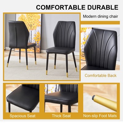 Vynxaria Set of 4 Black Modern PU Dining Chairs with Black Metal Legs