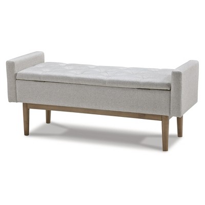 Beige and Brown Tufted Upholstered Storage Bench with Wood Legs